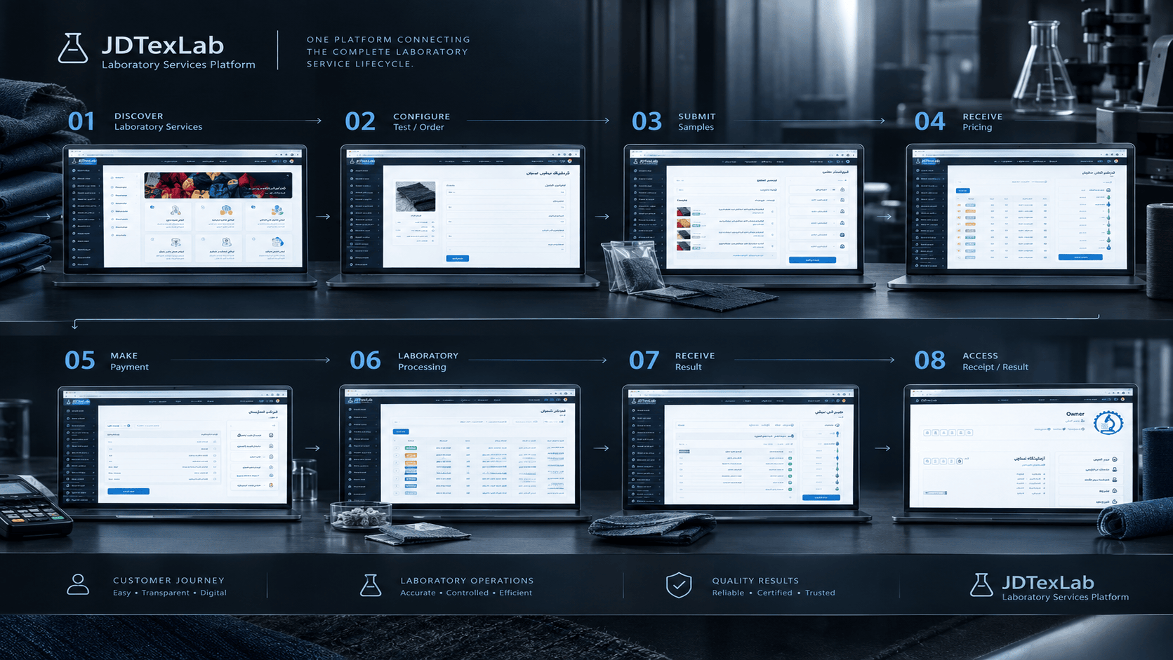 JDTexLab — پلتفرم خدمات و سفارش‌های آزمایشگاهی